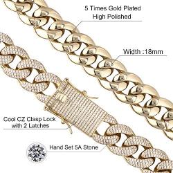 GOLD IDEA JEWELRY 18mm luxury Iced Out Cubic Zirconia 14k/18k/White Gold/Rose gold Miami Cuban Link Chain for Men Necklace or Bracelet