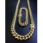 PY BLING Mens Heavy Miami Cuban Link Chain Choker 14k Gold Plated Hip Hop Thick Stainless Steel 8mm-16mm Necklace/Bracelet