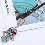 Eiffy Bohemian Hamsa Fatima Hand Necklace Pendants Colorful Rainbow Stone Beads Palm Long Sweater Chain Boho Jewelry for Women