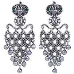 Aheli Bollywood Designer Indian Faux Kundan Stone Enamel Pearl Chandbali Dangle Earrings Ethnic Wedding Jewelry for Women