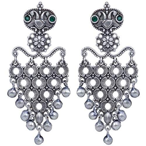 Aheli Bollywood Designer Indian Faux Kundan Stone Enamel Pearl Chandbali Dangle Earrings Ethnic Wedding Jewelry for Women