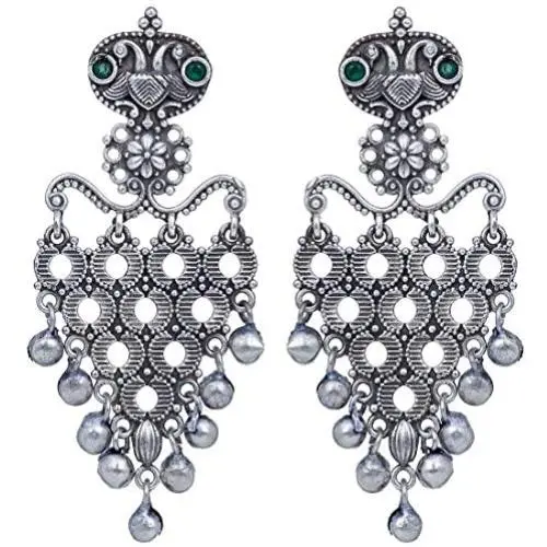 Aheli Bollywood Designer Indian Faux Kundan Stone Enamel Pearl Chandbali Dangle Earrings Ethnic Wedding Jewelry for Women
