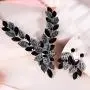 EVER FAITH Womens Crystal Elegant Bridal Cluster Flower Leaf Drop Necklace Earrings Set