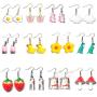 1-12 Pairs Funny Earrings Rubber Duck Gummy Bear Goldfish Water Bottle Strawberry Mushroom Boba Tea Butterfly Cloud Flowers Dinosaur Egg Earrings