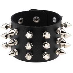 SJYFAL Unisex Leather Bracelet Cuff Belt Gothic Rivet Wristband Rock Punk Biker Wide Strap Buckle Wristband