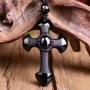 Obsidian crystal cross Amulet necklace pendant with adjustable bead chain for women or men