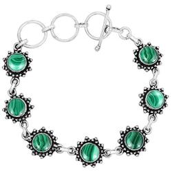 Natural Moonstone Lapis Malachite Bracelet 8mm Round Shape Gemstone 925 Silver Overlay Handmade Bracelet Jewelry