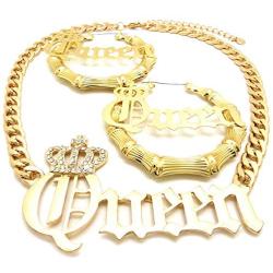 GWOOD Queen Necklace and Earrings Set Large Crown with Crystal Rhinestones