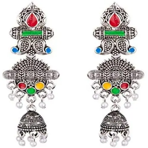Efulgenz Boho Vintage Antique Gypsy Tribal Indian Oxidized Gold Enamel Pearl Drop Jhumki Jhumka Dangle Earrings Set Jewelry Efulgenz Boho Vintage Antique Gypsy Tribal Indian Oxidized Gold Enamel Pearl Drop Jhumki Jhumka Dangle Earrings Set Jewelry