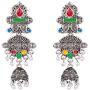 Efulgenz Boho Vintage Antique Gypsy Tribal Indian Oxidized Gold Enamel Pearl Drop Jhumki Jhumka Dangle Earrings Set Jewelry