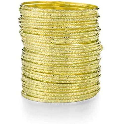ENSOUL Flower Mixed Metal Aztec African Indian Vintage Multi Bangles Bracelets for Women Set of 36