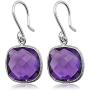 Gem Stone King 925 Sterling Silver Amethyst Dangle Womens Earrings 12.00 Cttw Gemstone Birthstone Cushion Checkerboard Cut