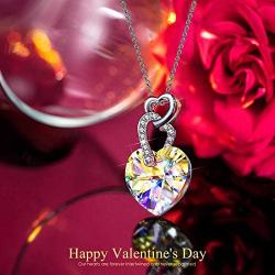 Kate Lynn for Women Necklace Heart to Heart Pendant Made with Crystals from Austria and Cubic Zirconia Jewelry for Mom Birthday Gifts for Her 17''+2'' with Gift Box
