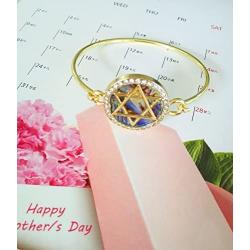 MANZHEN Jewish Charm Star of David Abalone Shell Wire Openable Crystal Bangle Bracelet