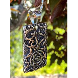 Lotus Star Ornate Dog Tag Heavyweight Pendant 24'' Long Necklace