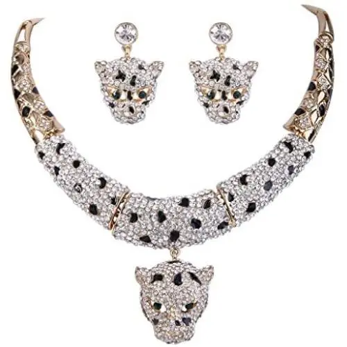 EVER FAITH Gold-Tone Leopard Necklace Earrings Set Clear Austrian Crystal EVER FAITH Gold-Tone Leopard Necklace Earrings Set Clear Austrian Crystal