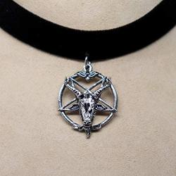 Baphomet Goat Head Satanic Inverted Pentacle Black Velvet Choker Adjustable