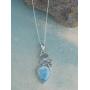 YoTreasure 2'' Larimar Raw Blue Topaz Solid 925 Sterling Silver Chain Pendant