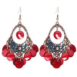 BaubleStar Bohemian Chandelier Dangle Earrings with Disc Charms Drop Lightweight Filigree for Women Girls