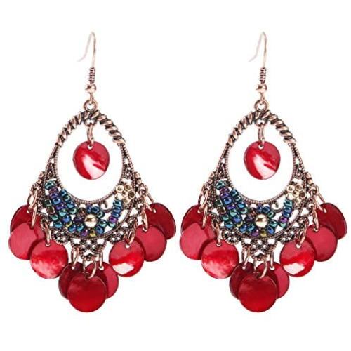BaubleStar Bohemian Chandelier Dangle Earrings with Disc Charms Drop Lightweight Filigree for Women Girls