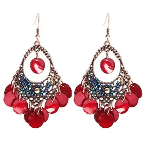 BaubleStar Bohemian Chandelier Dangle Earrings with Disc Charms Drop Lightweight Filigree for Women Girls BaubleStar Bohemian Chandelier Dangle Earrings with Disc Charms Drop Lightweight Filigree for Women Girls