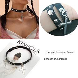 yfstyle 4 Pcs Gothic Leather Choker Necklaces Bracelets for Women Girls Black PU Spike Layere Lock Necklaces Adjustable Double Layer O Ring Collar Heart Necklace Punk Jewelry Gifts