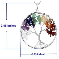 JOVIVI 7 Chakras Healing Crystal Quartz Tree of Life Necklace & Earrings Jewelry Set,Mothers Day Gifts