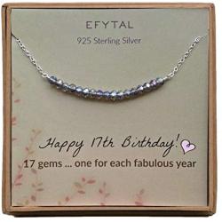 EFYTAL 17th Birthday Gifts for Girls, Sterling Silver Necklace, 17 beads for 17 Year Old Girl, Jewelry Gift Idea
