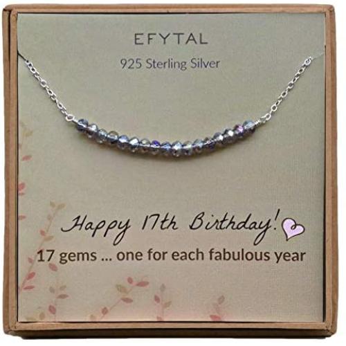 EFYTAL 17th Birthday Gifts for Girls, Sterling Silver Necklace, 17 beads for 17 Year Old Girl, Jewelry Gift Idea