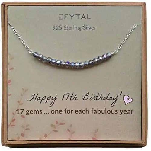 EFYTAL 17th Birthday Gifts for Girls, Sterling Silver Necklace, 17 beads for 17 Year Old Girl, Jewelry Gift Idea