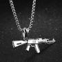 Greendou Fashion Mens Jewelry Hip Hop Titanium Stainless Steel AK-47 Gun Pendant Necklace with 24'' Rolo Chain