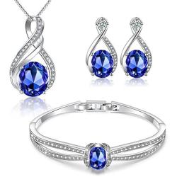 Menton Ezil Charming Nobile Swarovski Jewelry Sets with Sapphire Blue Necklace 18K White Gold Bracelet Earrings for Women