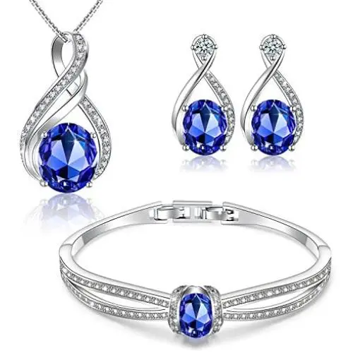 Menton Ezil Charming Nobile Swarovski Jewelry Sets with Sapphire Blue Necklace 18K White Gold Bracelet Earrings for Women Menton Ezil Charming Nobile Swarovski Jewelry Sets with Sapphire Blue Necklace 18K White Gold Bracelet Earrings for Women