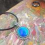 Handmade Mood Stone in Antique Sterling Silver Finish Classic Round Shaped Pendant Magic Color Change Mood Necklace Leather Necklace