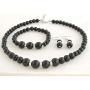 Femtindo Faux Pearl Necklace Earring and Bracelet Black Costume Jewelry Set for Women