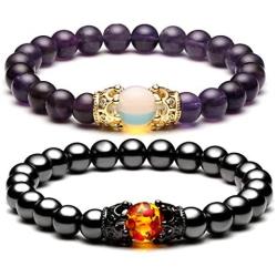 Jovivi King&Queen Crown Distance Couple Bracelets for Men Women 8mm Natural Stone Healing Energy Beads Stretch Bracelet
