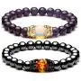 Jovivi King&Queen Crown Distance Couple Bracelets for Men Women 8mm Natural Stone Healing Energy Beads Stretch Bracelet