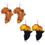 D.Rosse 2 Pairs African Map Wooden Dangle Earrings Ethnic Style African Multicolor Drop Earrings for Women Bohemia Style Jewelry Set