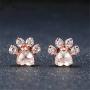 Ztuo Rose Gold Tone Pink Rhinestone Paw Print Pendant Necklace Earrings Jewelry Set for Dog Lovers