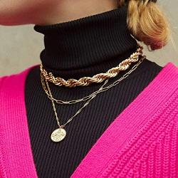 3 Pcs Layered Paperclip Chain Necklaces Sleek Coiled Handmade Coin Pendant Necklaces Fashion Multilayer Adjustable Jewelry Set for Women Girls