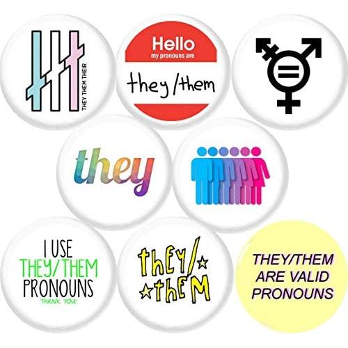 They Them Pronouns 8 New 1'' inch (25mm) Button pins Badge Gay Lesbian Trans Support Protect …