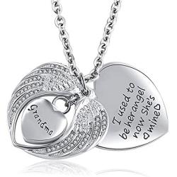 SexyMandala Angel Wing Cremation Jewelry Urn Necklace for Ashes Dad Mom Grandma Stainless Steel Heart Memorial Keepsake Urn Pendant
