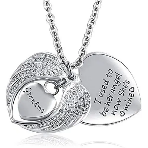 SexyMandala Angel Wing Cremation Jewelry Urn Necklace for Ashes Dad Mom Grandma Stainless Steel Heart Memorial Keepsake Urn Pendant