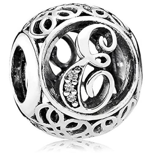 Everbling Alphabet Initial Letter A-Z Clear CZ 925 Sterling Silver Bead Fits Pandora Charm Bracelet