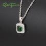 Santuzza Sterling Silver 1 Ct Size Emerald Color CZ Halo Pendants CZ Crystal Stone
