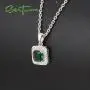 Santuzza Sterling Silver 1 Ct Size Emerald Color CZ Halo Pendants CZ Crystal Stone Santuzza Sterling Silver 1 Ct Size Emerald Color CZ Halo Pendants CZ Crystal Stone