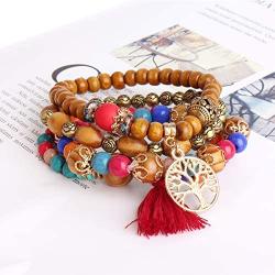 Hicdaw 6 Sets Bohemian Bracelets for Women Multilayer Tassel Bracelet Set Gifts for Women Girls