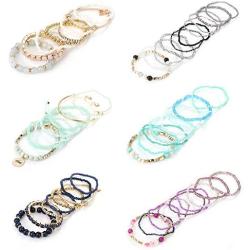 LOYALLOOK 6 Sets Bohemian Stackable Bead Bracelets for Women Stretch Bangles Bohemian Style Stretch Multilayered Bracelet Set