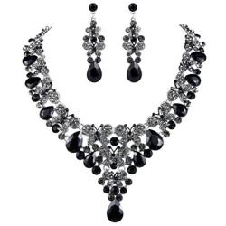 EVER FAITH Rhinestone Crystal Enamel Party Butterfly Teardrop Necklace Earrings Set