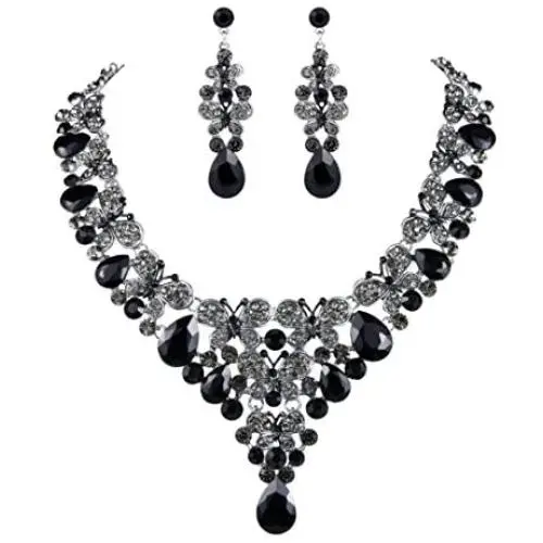 EVER FAITH Rhinestone Crystal Enamel Party Butterfly Teardrop Necklace Earrings Set EVER FAITH Rhinestone Crystal Enamel Party Butterfly Teardrop Necklace Earrings Set